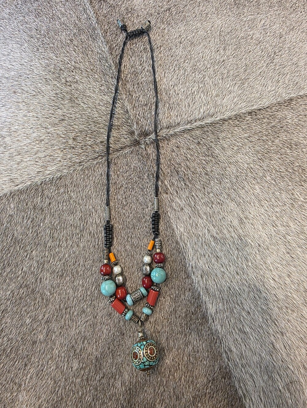 African Stone Beaded Necklace Adjustable Strap - Picture 3 of 6